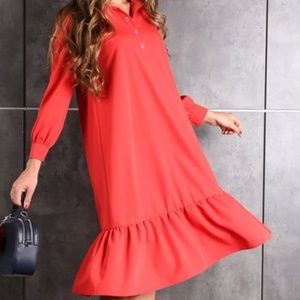 Anette Terracotta Ruffle-hem Dress Small